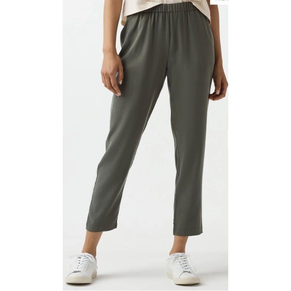 VETTA The Tencel Tapered Pants High Waisted Elastic Waist in Olive - Picture 2 of 13